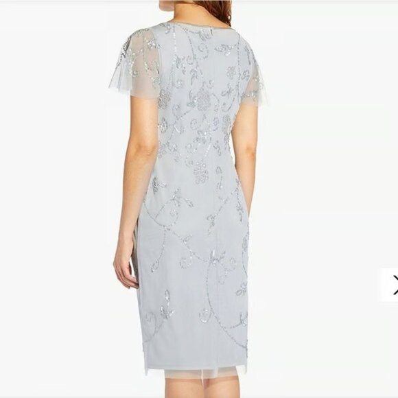 adrianna papell Beaded Mesh Sheath dress 16 - Picture 2 of 7